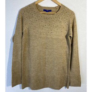 Apt. 9 Women Size M Pullover Sweater Top Camel Crewneck Shimmer Rhinestones New